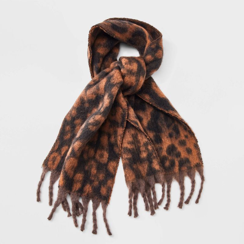 slide 1 of 3, Lofty Woven Leopard Scarf - Universal Thread™ Dark Brown, 1 ct