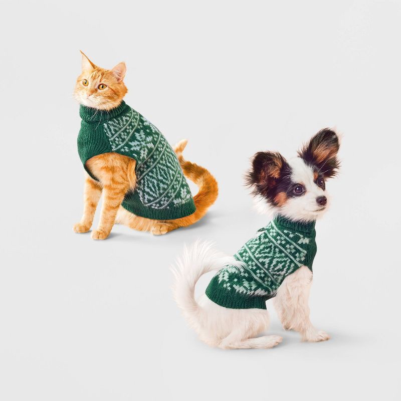 slide 1 of 6, Fair Isle Dog and Cat Sweater - Boots & Barkley™ Green S, 1 ct