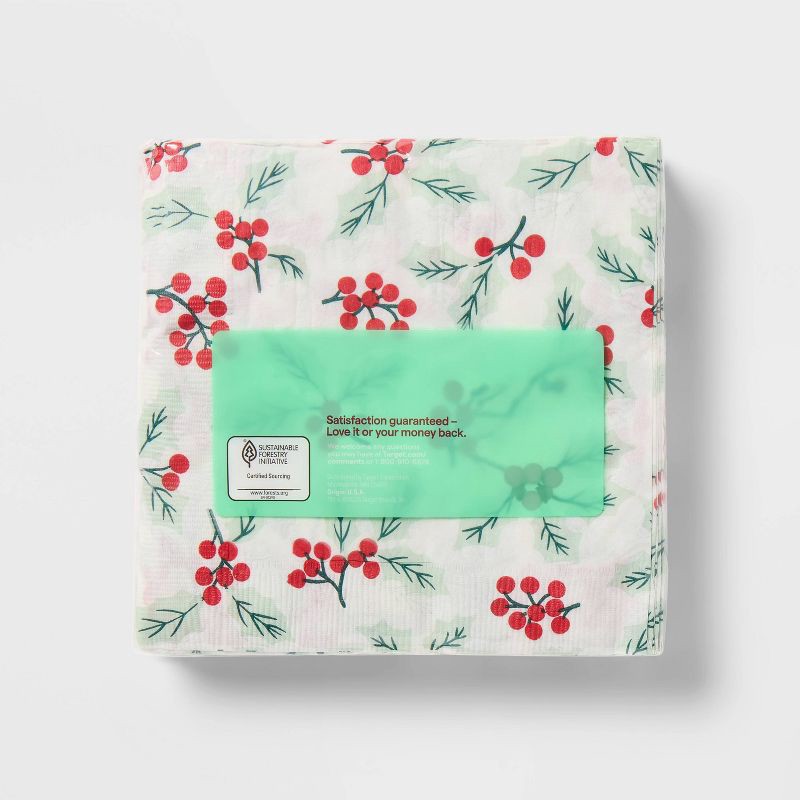 slide 3 of 3, Holiday Disposable Napkin - Holly - 40ct - up&up™, 40 ct