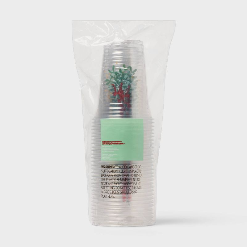 slide 3 of 3, Holiday Disposable Clear Cup - Holly - 18oz/30ct - up&up™, 18 oz, 30 ct