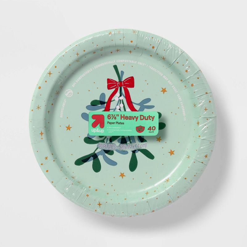 slide 1 of 3, Holiday Disposable Plates - Holly - 7" - 40ct - up&up™, 40 ct