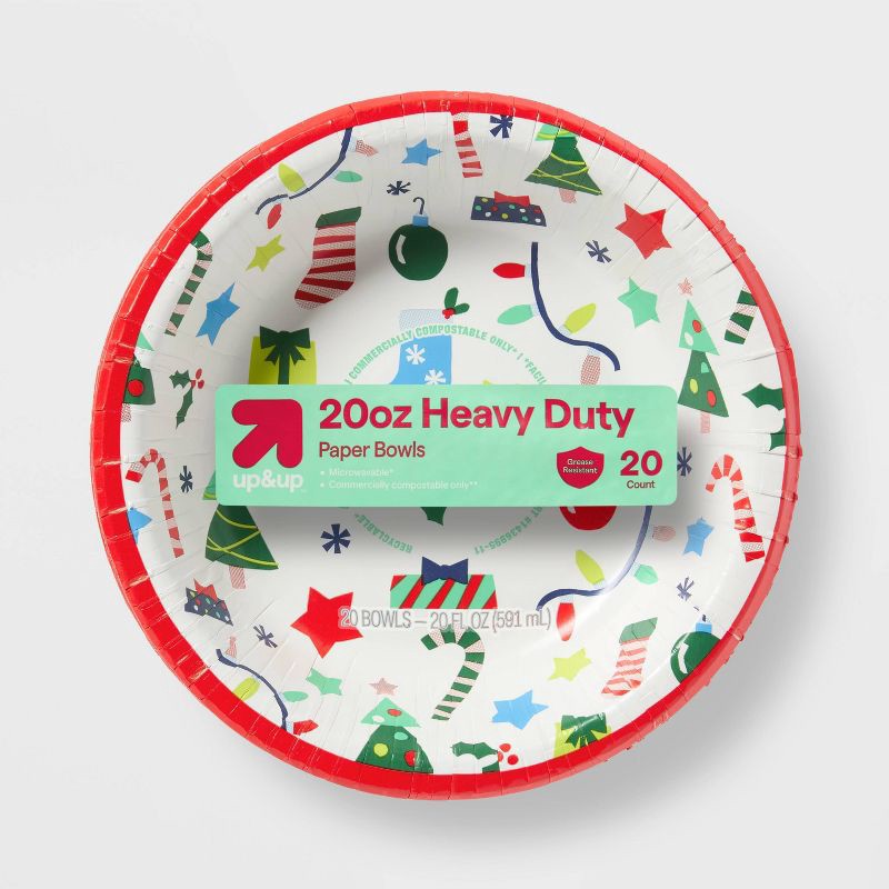 slide 1 of 3, Holiday Disposable Bowls - Multi Print - 20oz/20ct - up&up™, 20 ct; 20 oz