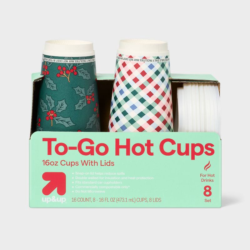 slide 1 of 3, Holiday Disposable Drinkware Hot Cup - Red Green - 16oz/8ct - up&up™, 8 ct; 16 oz