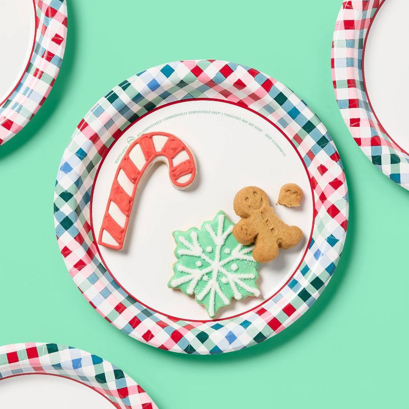 slide 2 of 3, Holiday Disposable Plates - Red Green Plaid - 10" - 24ct - up&up™, 24 ct