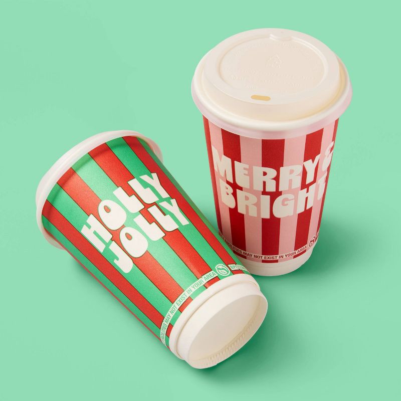 slide 2 of 3, Holiday Disposable Drinkware Hot Cup - Brights Stripe - 16oz/8ct - up&up™, 8 ct; 16 oz