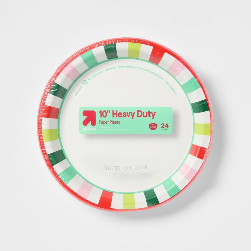 slide 1 of 3, Holiday Disposable Plates - Brights Stripe - 10" - 24ct - up&up™, 24 ct