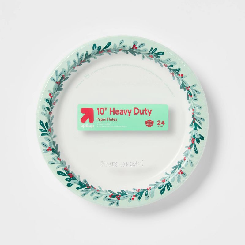 slide 1 of 3, Holiday Disposable Plates - Holly - 10" - 24ct - up&up™, 24 ct