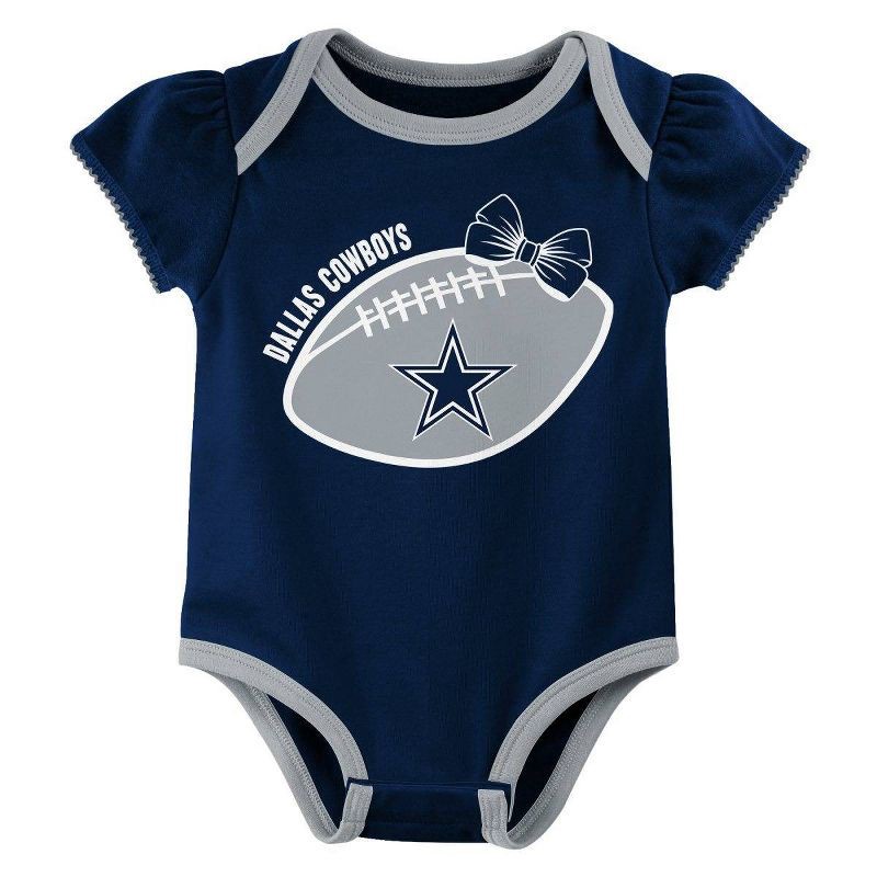 slide 3 of 4, NFL Dallas Cowboy Girls' White 3pk Bodysuit - 3-6M, 3 ct