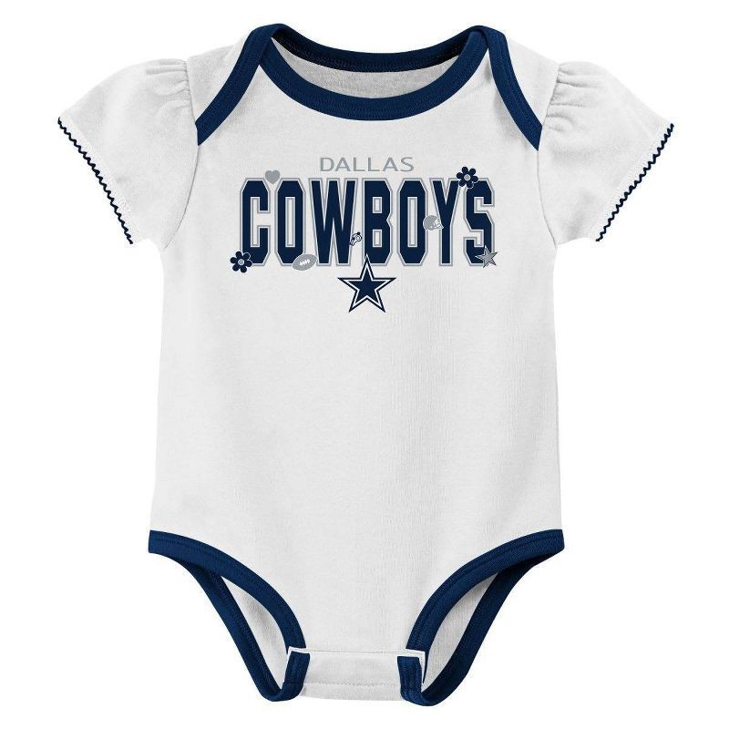 slide 3 of 4, NFL Dallas Cowboy Girls' White 3pk Bodysuit - 18M, 3 ct