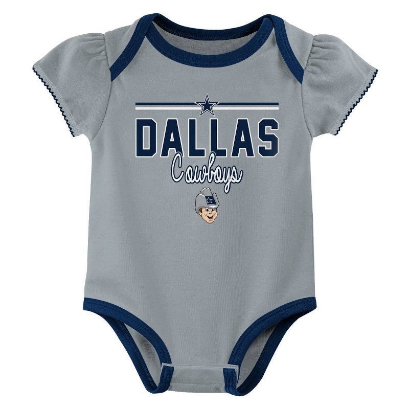slide 2 of 4, NFL Dallas Cowboy Girls' White 3pk Bodysuit - 18M, 3 ct