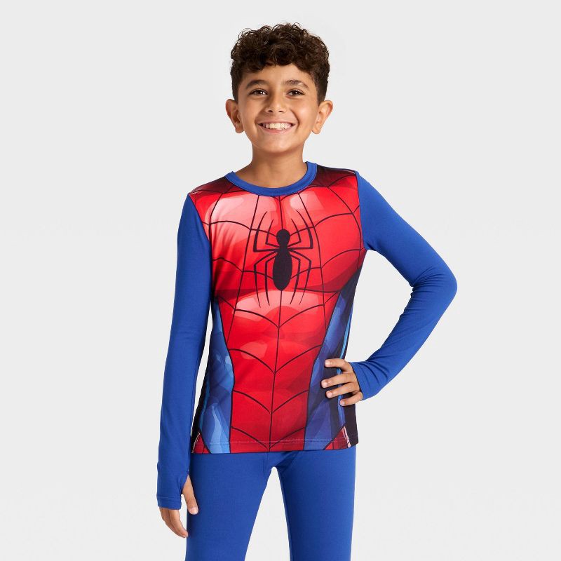 slide 3 of 4, Warm Essentials by Cuddl Duds Boys' Spider-Man Thermal Underwear Set - Blue S, 1 ct