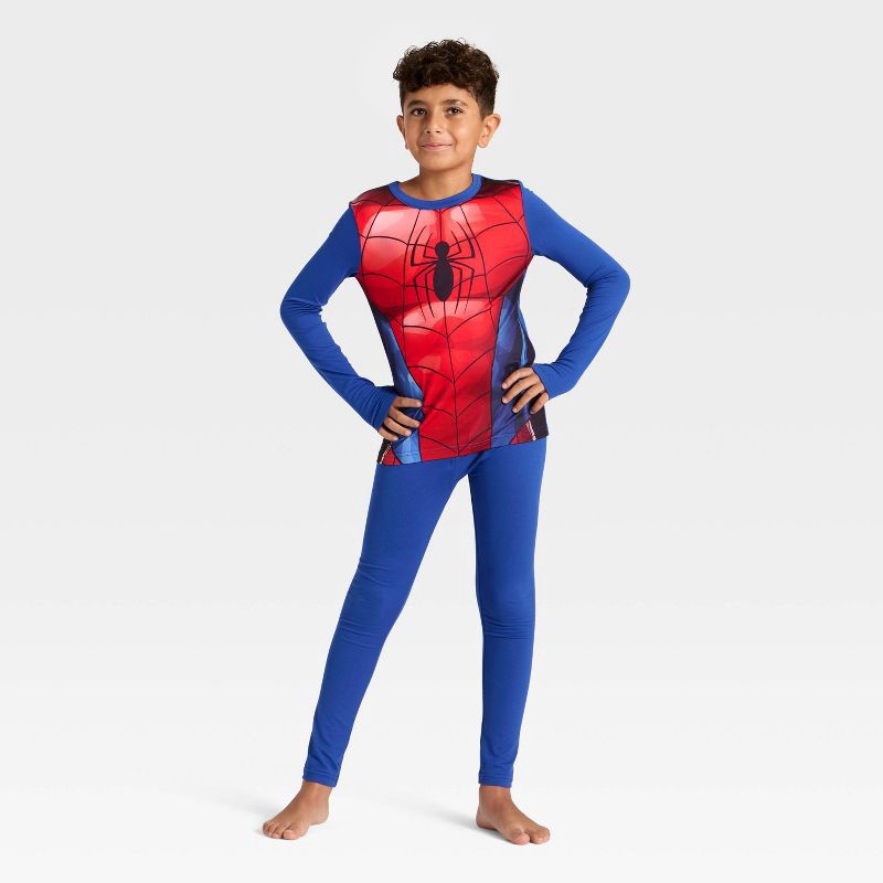 slide 1 of 4, Warm Essentials by Cuddl Duds Boys' Spider-Man Thermal Underwear Set - Blue S, 1 ct