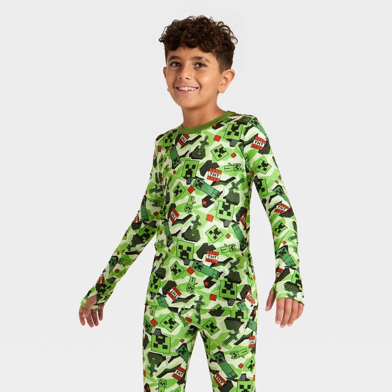 slide 3 of 4, Warm Essentials by Cuddl Duds Boys' Minecraft Thermal Underwear Set - Green S, 1 ct