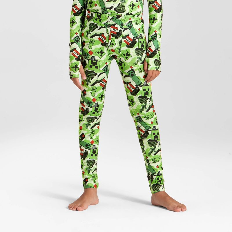 slide 4 of 4, Warm Essentials by Cuddl Duds Boys' Minecraft Thermal Underwear Set - Green L, 1 ct