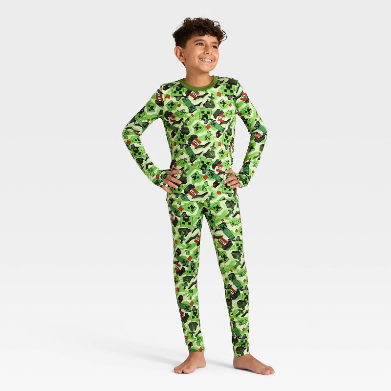 slide 1 of 4, Warm Essentials by Cuddl Duds Boys' Minecraft Thermal Underwear Set - Green L, 1 ct