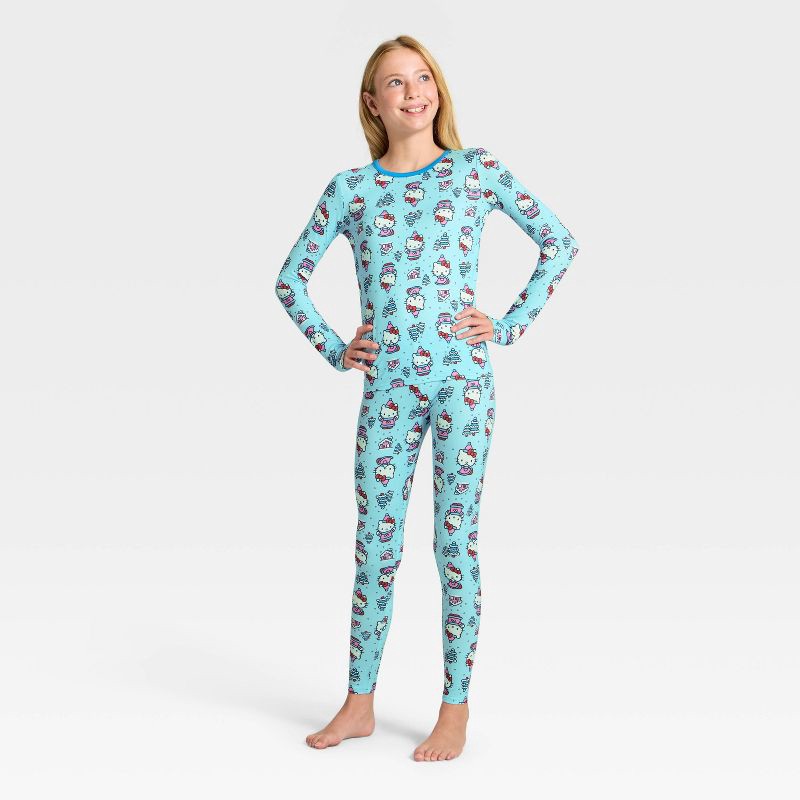 slide 1 of 4, Warm Essentials by Cuddl Duds Girls' Hello Kitty Thermal Underwear Set - Aqua Blue XS, 1 ct