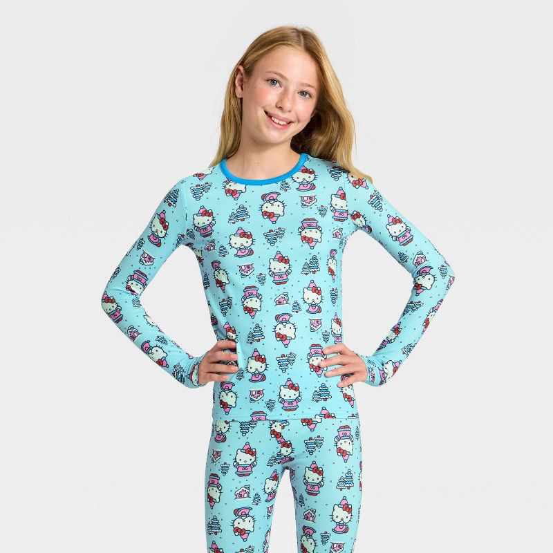 slide 3 of 4, Warm Essentials by Cuddl Duds Girls' Hello Kitty Thermal Underwear Set - Aqua Blue L, 1 ct