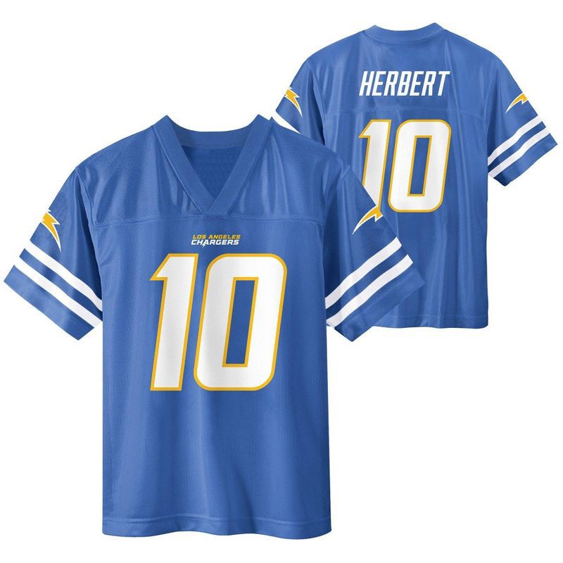 slide 1 of 3, NFL Los Angeles Chargers Justin Herbert Boys' Short Sleeve Jersey - L, 1 ct