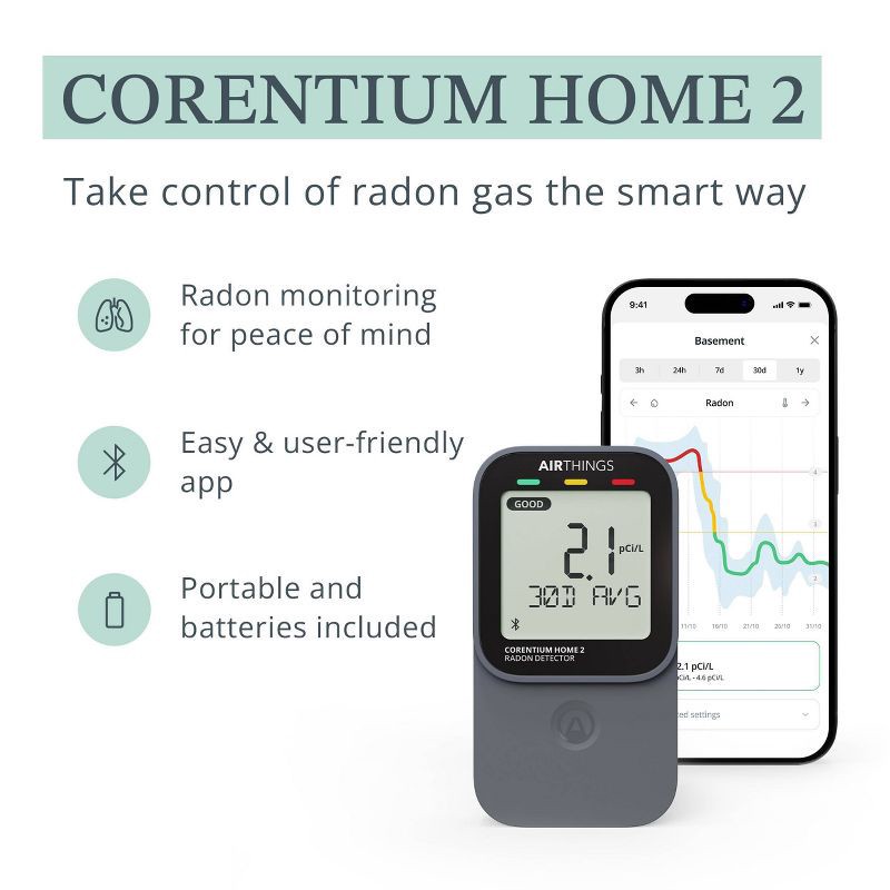 slide 3 of 13, Airthings Corentium Home 2 - Digital Radon Detector, 1 ct