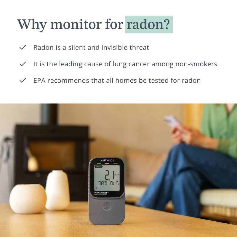slide 12 of 13, Airthings Corentium Home 2 - Digital Radon Detector, 1 ct