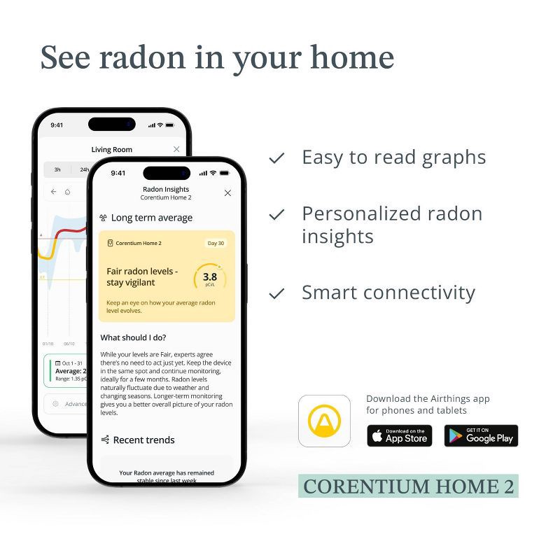 slide 13 of 13, Airthings Corentium Home 2 - Digital Radon Detector, 1 ct