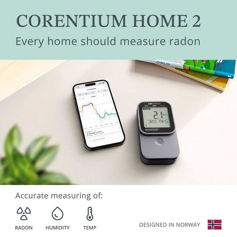 slide 10 of 13, Airthings Corentium Home 2 - Digital Radon Detector, 1 ct