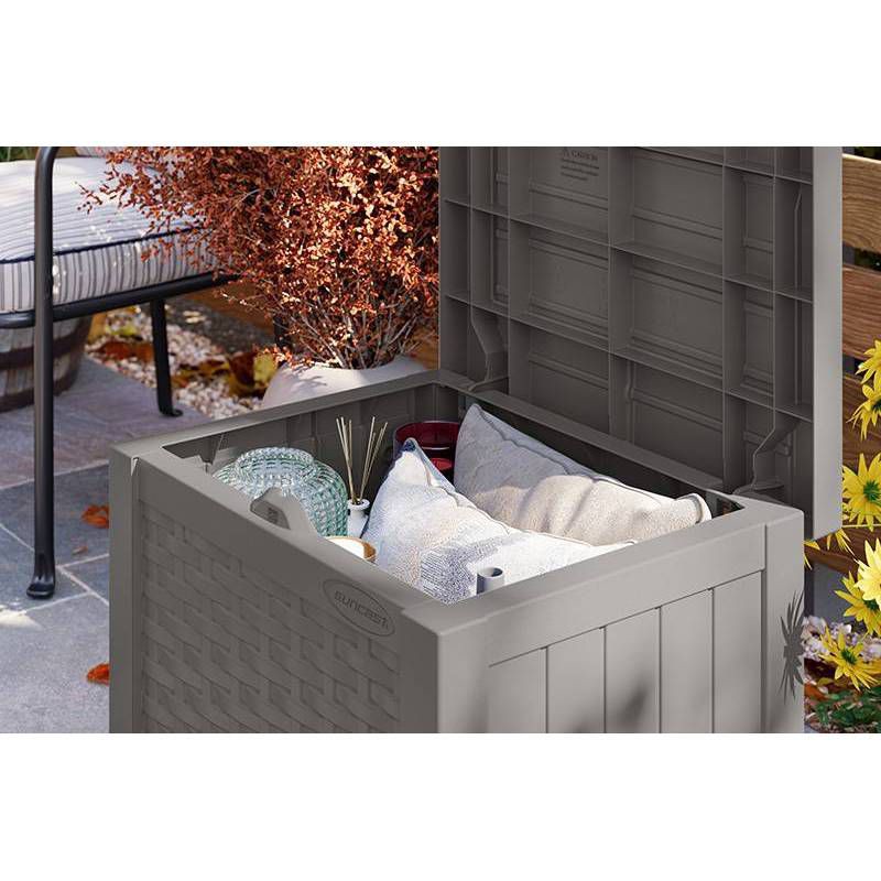 slide 4 of 4, Suncast 22gal Storage Deck Box with Seat Light Gray, 22 gal