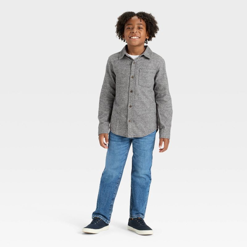 slide 3 of 3, Boys' Long Sleeve Button-Down Flannel Shirt - Cat & Jack™ Dark Gray L, 1 ct