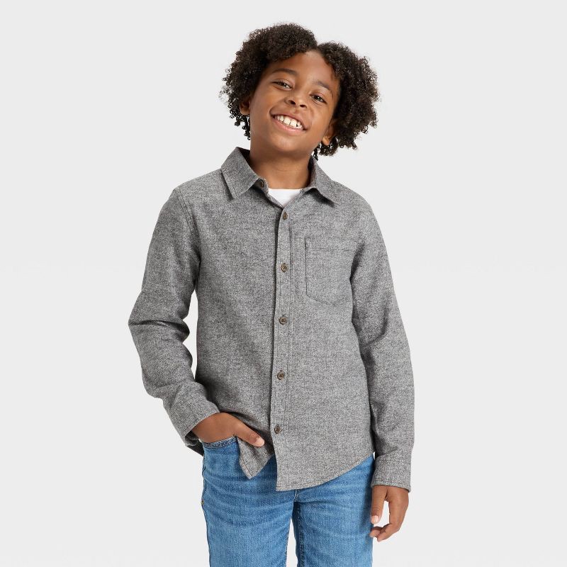 slide 1 of 3, Boys' Long Sleeve Button-Down Flannel Shirt - Cat & Jack™ Dark Gray XL, 1 ct