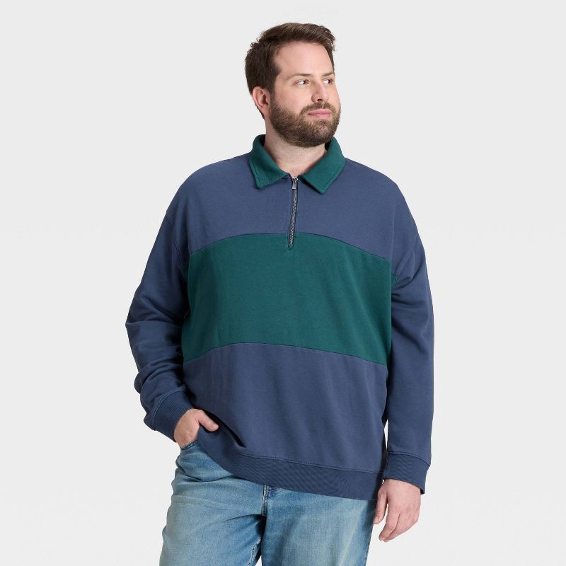 slide 1 of 3, Men's Vintage 1/4 Zip Sweatshirt - Goodfellow & Co™ Blue S, 1 ct