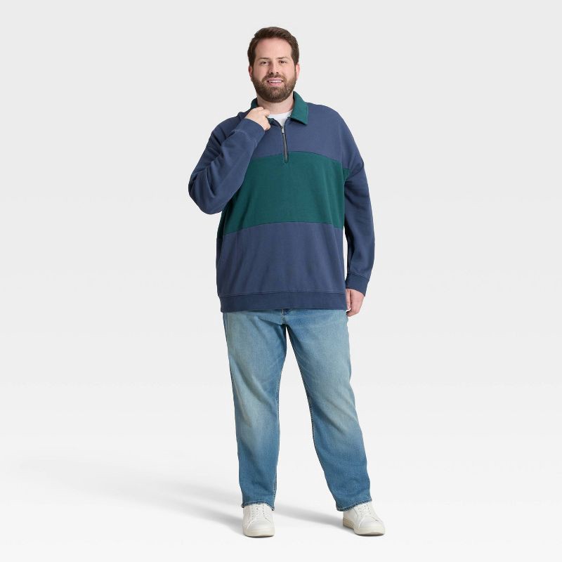 slide 3 of 3, Men's Vintage 1/4 Zip Sweatshirt - Goodfellow & Co™ Blue XL, 1 ct