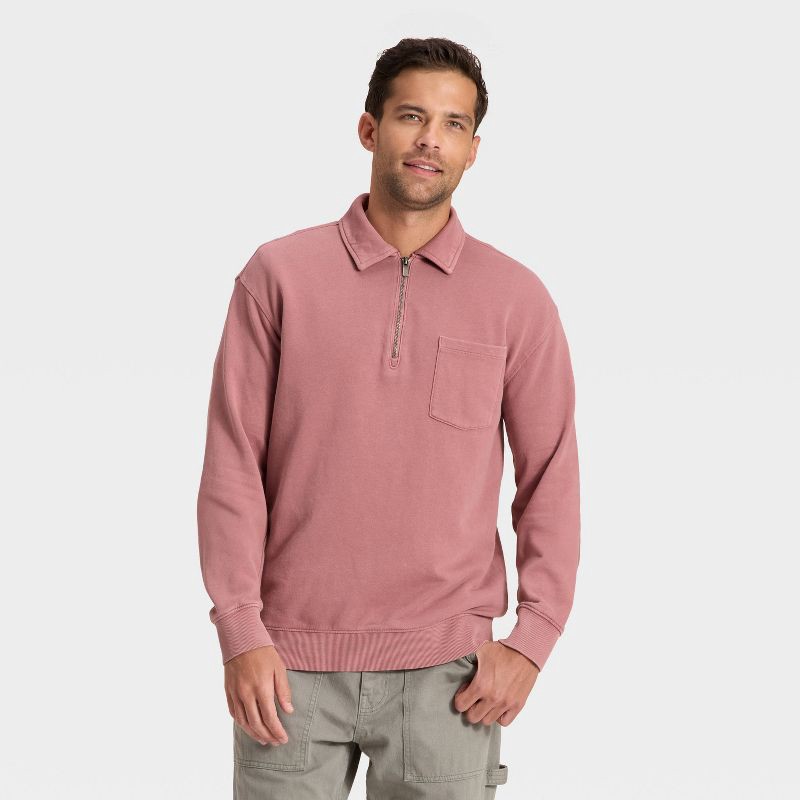 slide 1 of 3, Men's Vintage 1/4 Zip Sweatshirt - Goodfellow & Co™ Berry Pink L, 1 ct