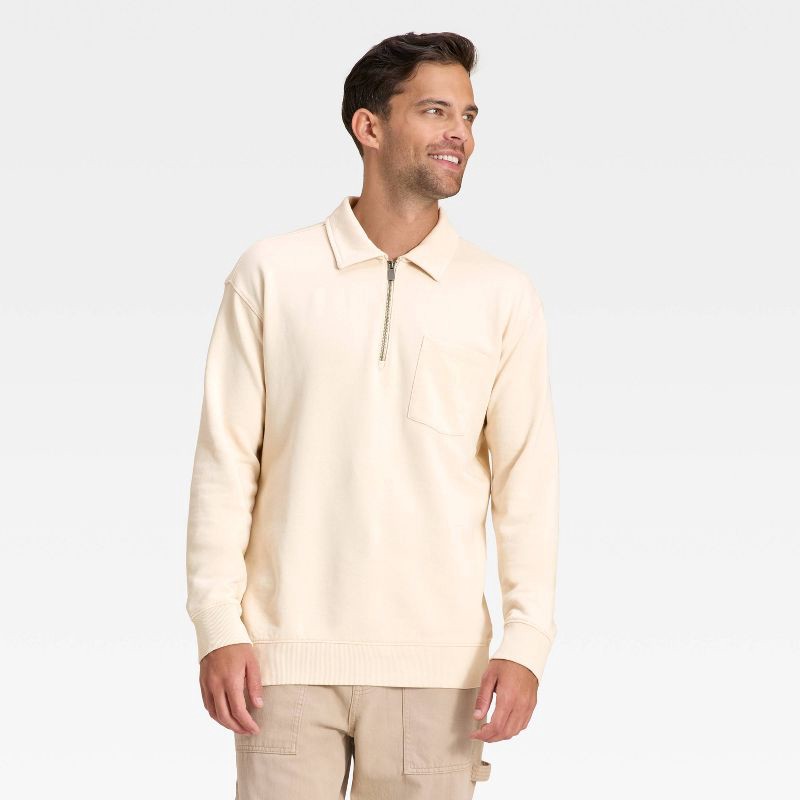 slide 1 of 3, Men's Vintage 1/4 Zip Sweatshirt - Goodfellow & Co™ Off-White XL, 1 ct