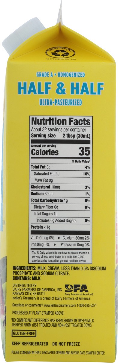 slide 6 of 13, Keller's Ultra-Pasteurized Half & Half 1 qt, 32 fl oz