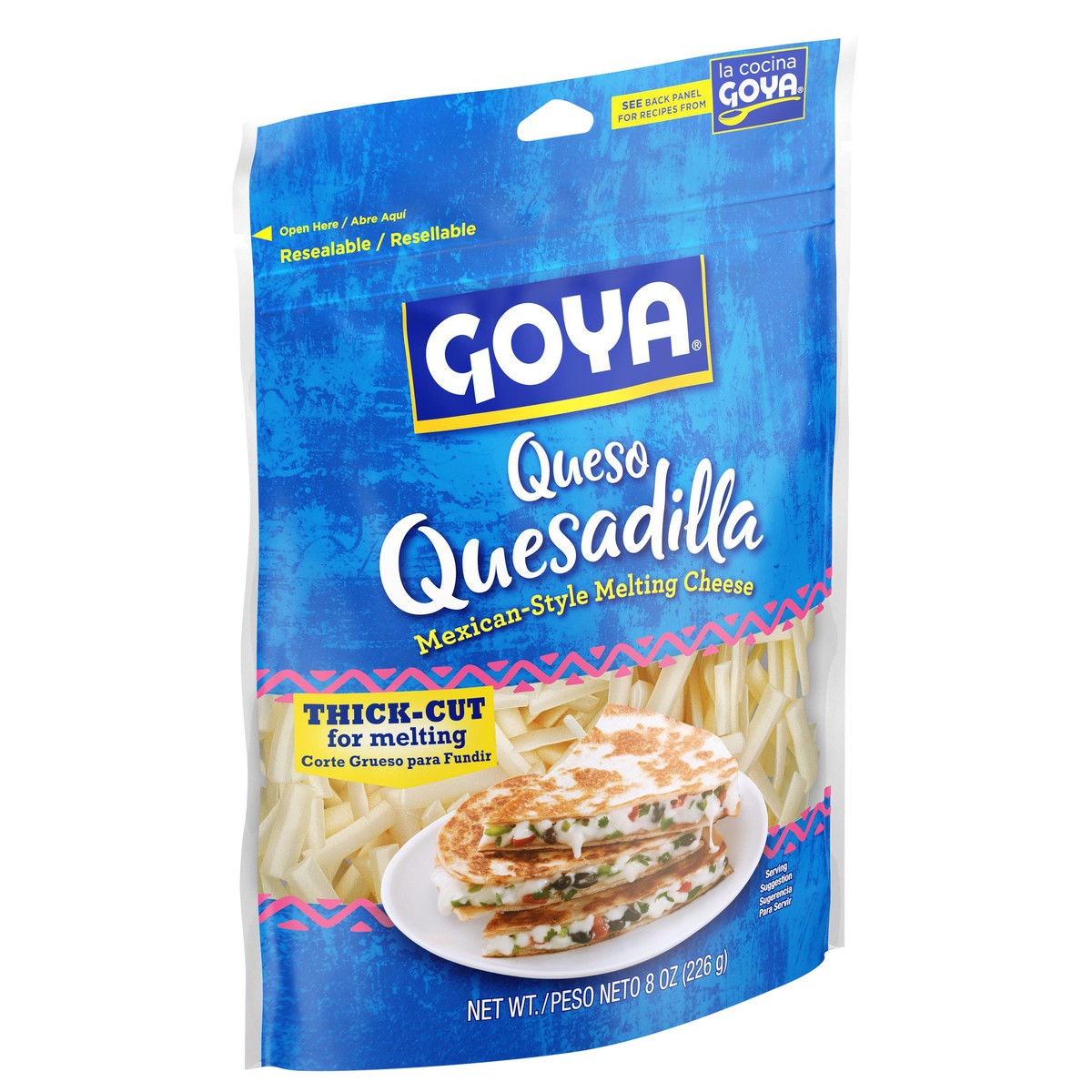 slide 4 of 9, GOYA Queso Quesadilla Mexican Shredded Cheese, 8 oz Bag, 