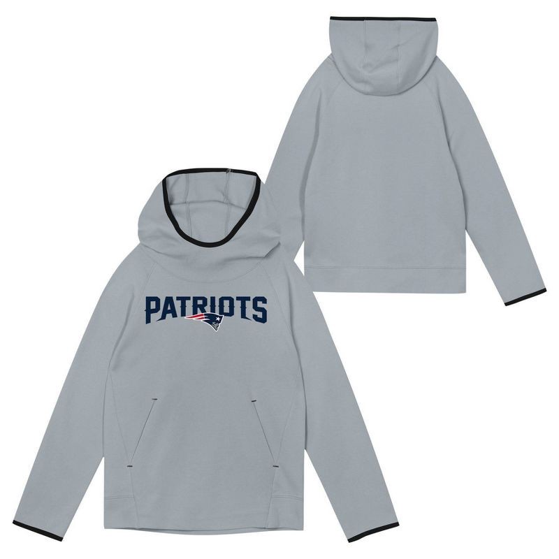 slide 1 of 3, NFL New England Patriots Boys' Gray Performance Hooded Sweatshirt - L, 1 ct
