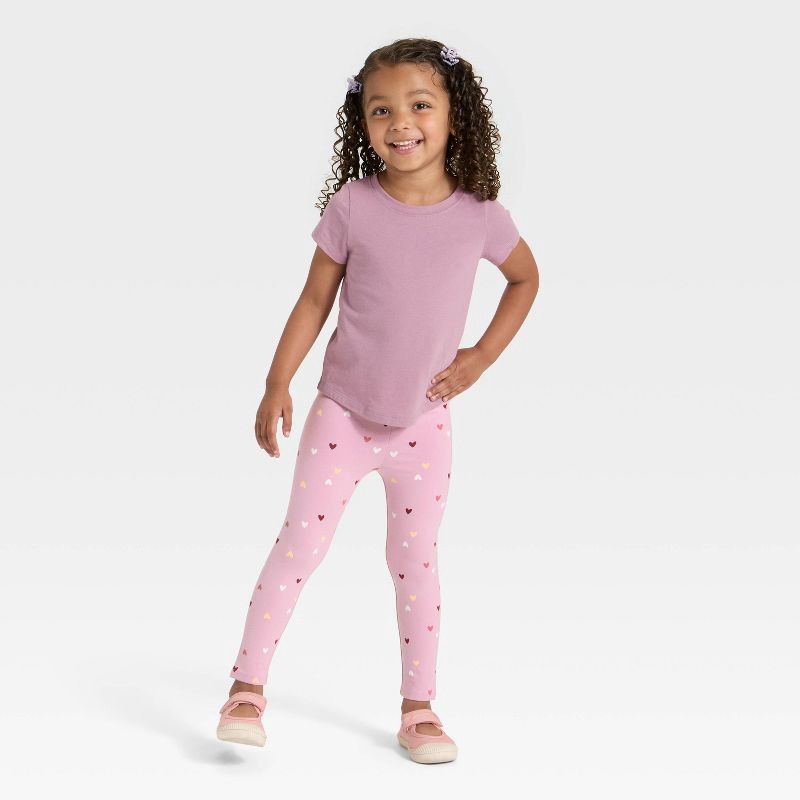 slide 3 of 3, Toddler Girls' Heart Printed Leggings - Cat & Jack™ Light Pink 12M, 1 ct