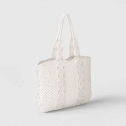 Crosshatch Macrame Tote Bag Ivory - Threshold™ | Shipt