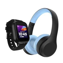 PlayZoom Kids' Smart Watch and Bluetooth Headphone Bundle Gift Set - Black/Blue