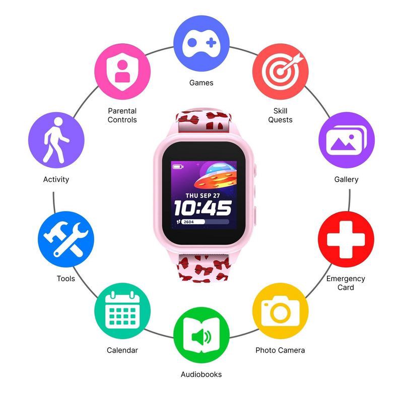 slide 7 of 24, PlayZoom Kids' Smart Watch and Bluetooth Headphone Bundle Gift Set - Pink/Red Bow, 1 ct