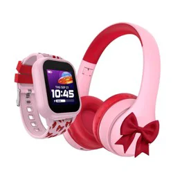 PlayZoom Kids' Smart Watch and Bluetooth Headphone Bundle Gift Set - Pink/Red Bow
