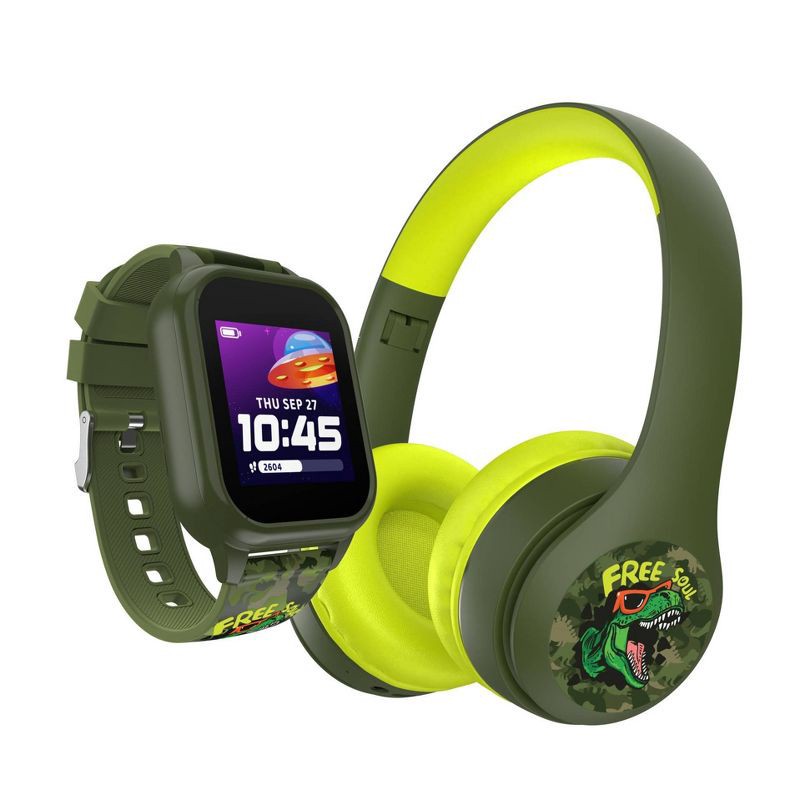 slide 1 of 25, PlayZoom Kids' Smart Watch and Bluetooth Headphone Bundle Gift Set - Dinosaur, 1 ct
