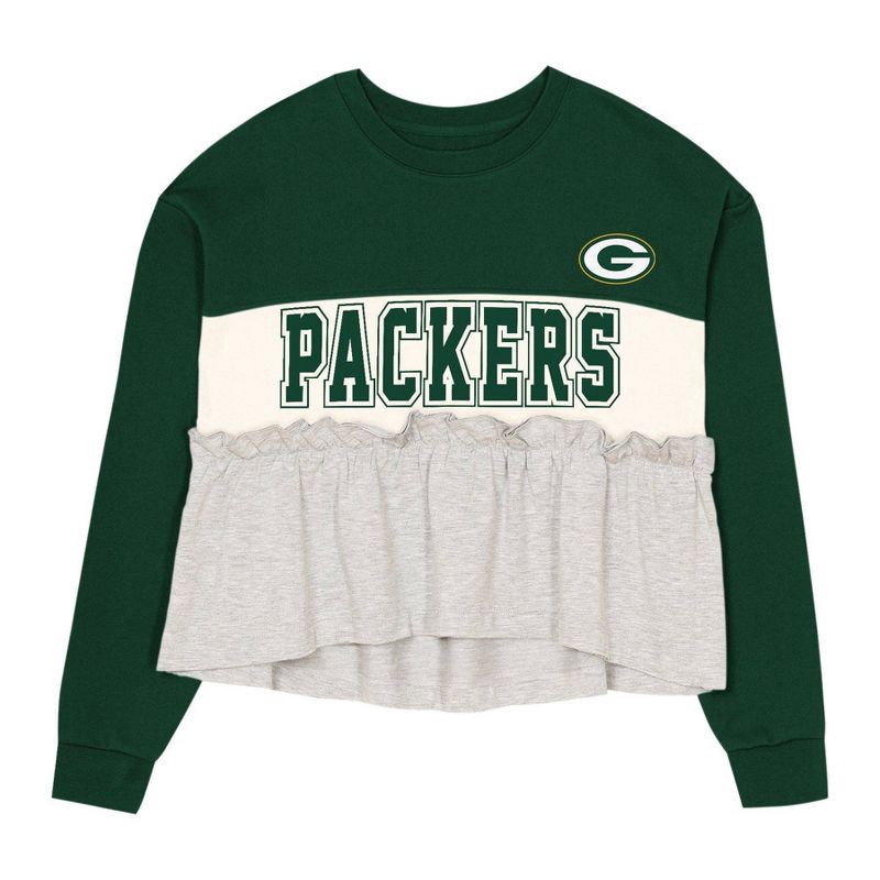 slide 3 of 3, NFL Green Bay Packers Girls' Crew Neck Fleece Sweatshirt - XL, 1 ct