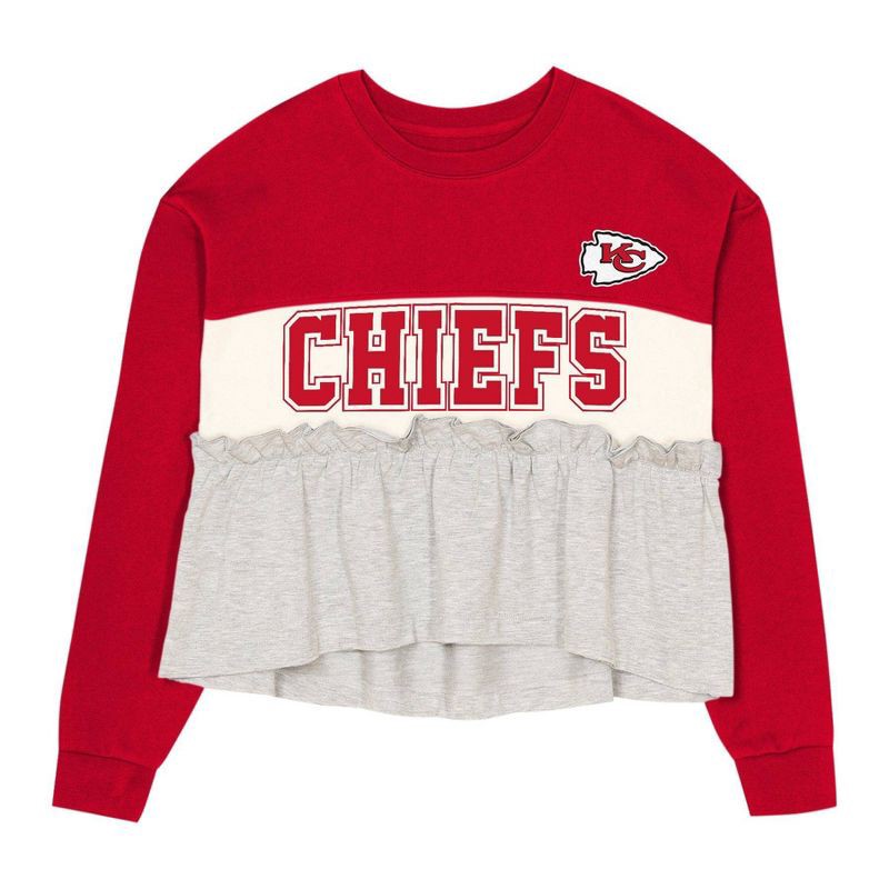 slide 3 of 3, NFL Kansas City Chiefs Girls' Crew Neck Fleece Sweatshirt - S, 1 ct