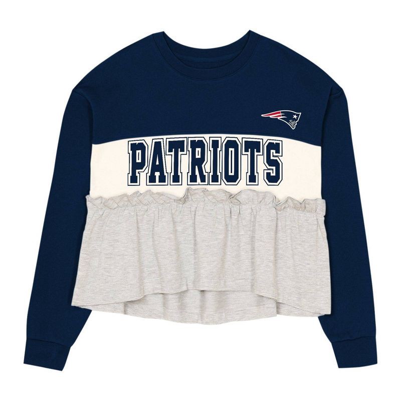 slide 2 of 3, NFL New England Patriots Girls' Crew Neck Fleece Sweatshirt - XS, 1 ct
