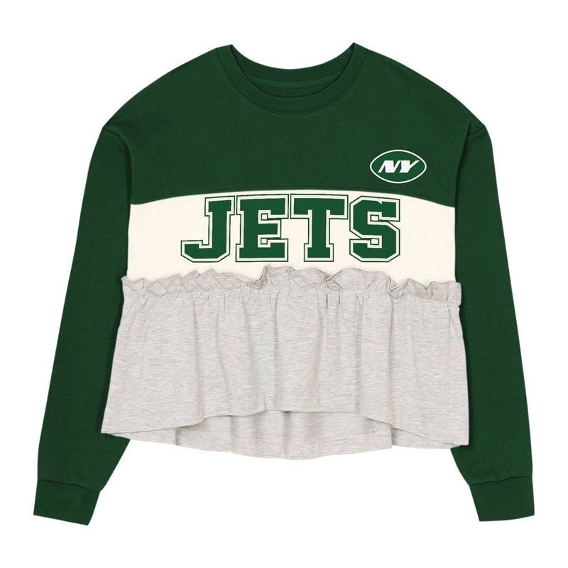 slide 2 of 3, NFL New York Jets Girls' Crew Neck Fleece Sweatshirt - L, 1 ct