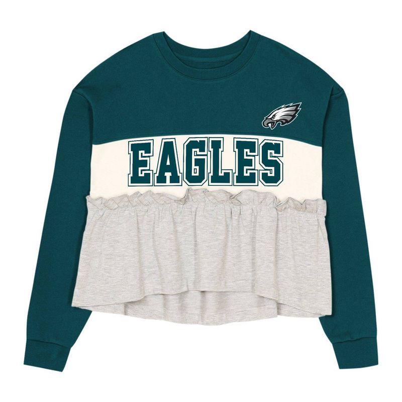 slide 3 of 3, NFL Philadelphia Eagles Girls' Crew Neck Fleece Sweatshirt - XL, 1 ct