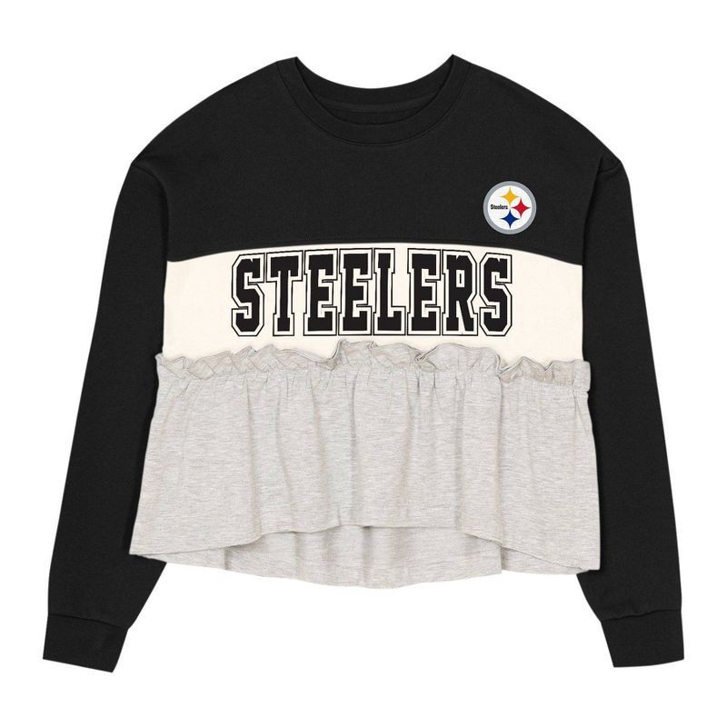 slide 2 of 3, NFL Pittsburgh Steelers Girls' Crew Neck Fleece Sweatshirt - S, 1 ct
