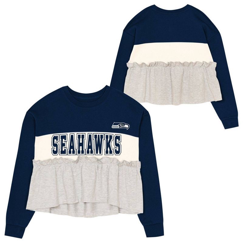 slide 1 of 3, NFL Seattle Seahawks Girls' Crew Neck Fleece Sweatshirt - S, 1 ct