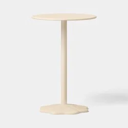 Steel Round Pedestal Accent Patio End Table Cream - Room Essentials™